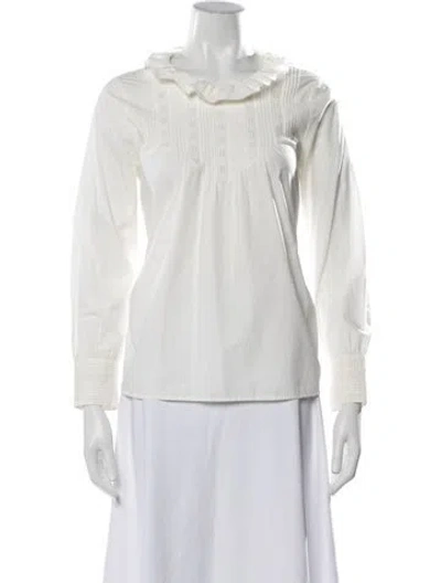 Pre-owned Doen Tie Neck Long Sleeve Blouse In Neutrals