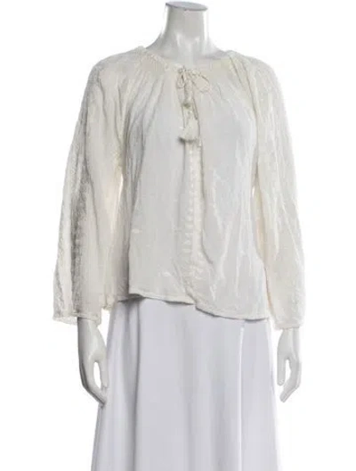 Pre-owned Doen Tie Neck Long Sleeve Blouse In Neutrals