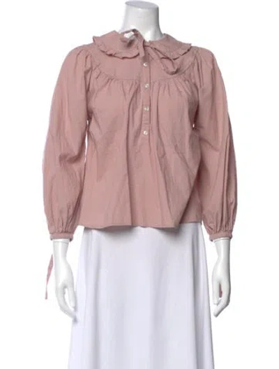 Pre-owned Doen Tie Neck Long Sleeve Blouse In Pink