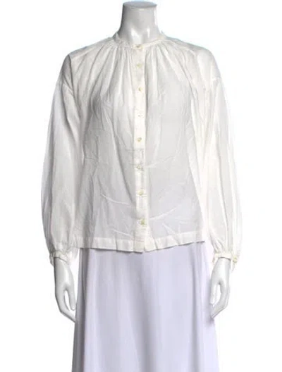 Pre-owned Doen Tie Neck Long Sleeve Blouse In White