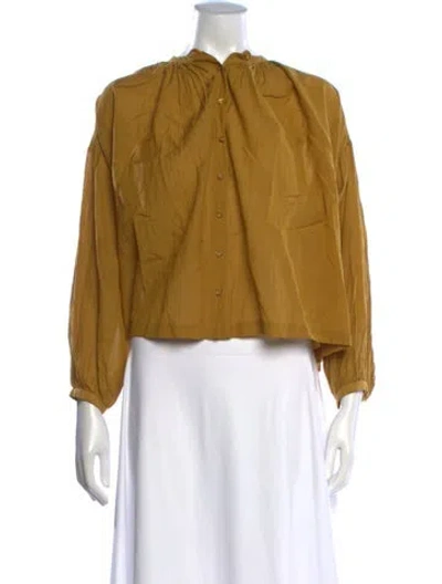 Pre-owned Doen Tie Neck Long Sleeve Blouse In Yellow
