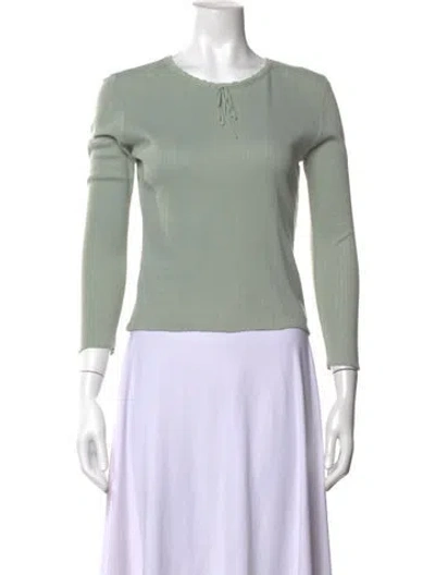 Pre-owned Doen Tie Neck Long Sleeve Top In Green