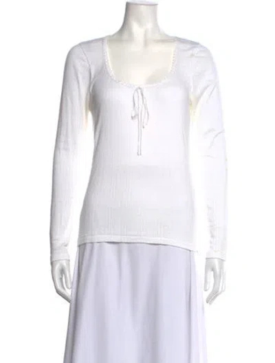 Pre-owned Doen Tie Neck Long Sleeve Top In White