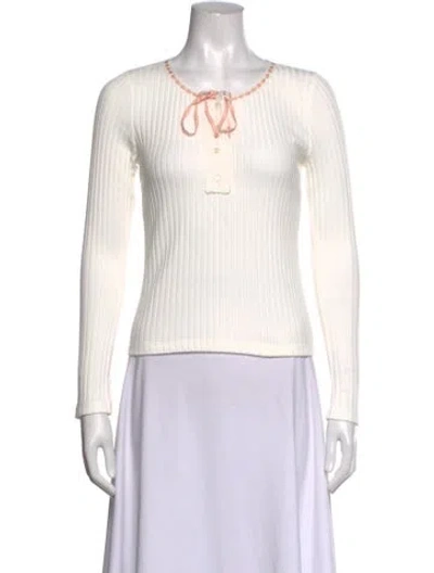 Pre-owned Doen Tie Neck Long Sleeve Top In White