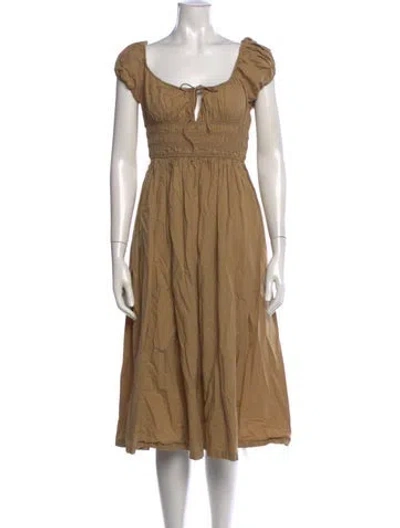 Pre-owned Doen Tie Neck Midi Length Dress In Neutrals