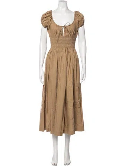 Pre-owned Doen Tie Neck Midi Length Dress In Neutrals