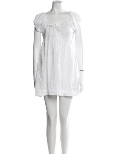 Pre-owned Doen Tie Neck Mini Dress In White
