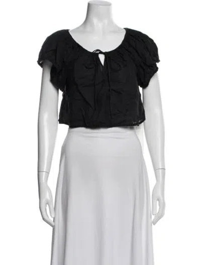 Pre-owned Doen Tie Neck Short Sleeve Blouse In White