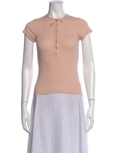 Pre-owned Doen Tie Neck Short Sleeve Top In Neutral