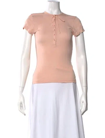 Pre-owned Doen Tie Neck Short Sleeve Top In Neutral