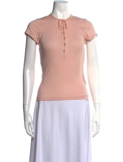 Pre-owned Doen Tie Neck Short Sleeve Top In Neutrals