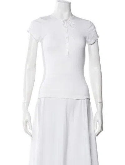 Pre-owned Doen Tie Neck Short Sleeve Top In White