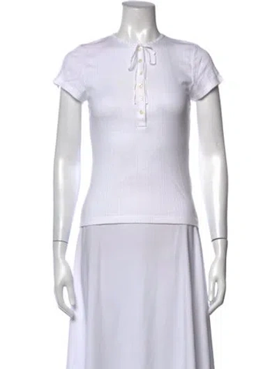 Pre-owned Doen Tie Neck Short Sleeve Top In White