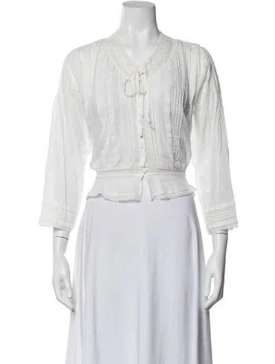 Pre-owned Doen Tie Neck Three-quarter Sleeve Blouse In Neutrals