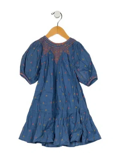 Pre-owned Doen Babies' Toddler Girls Embroidered Floral Dress W/tags In Blue
