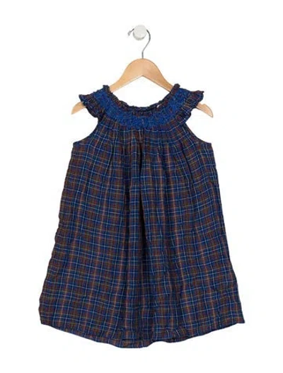 Pre-owned Doen Babies' Toddler Girls Pleated Pattern Printed Dress In Blue