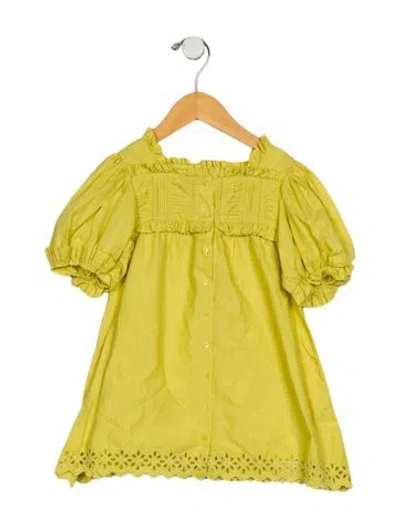 Pre-owned Doen Babies' Toddler Girls Ruffled Eyelet Dress In Yellow