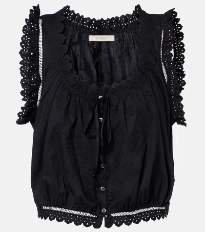 Doen Dôen Traveler Embroidered Cotton Top In Black