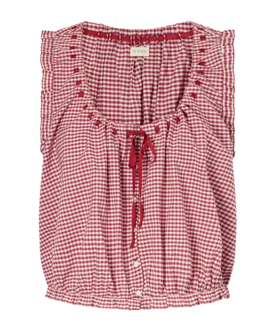 Doen Traveler Gathered Checked Organic Cotton Blouse In Pink