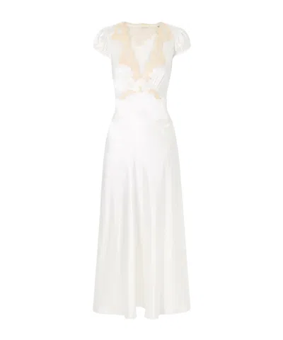 Doen Trimmed Silk-satin Midi Dress In White