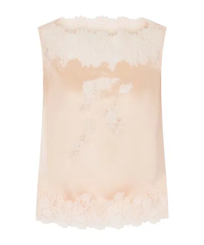 Doen Viviane Lace-trimmed Silk-satin Top In Pink
