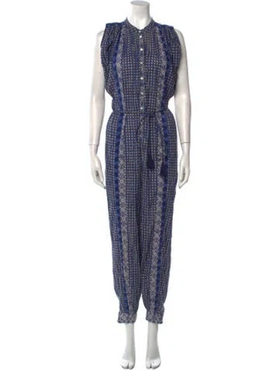 Pre-owned Doen Tweed Pattern Crew Neck Jumpsuit In Blue