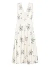 Doen V-neck Floral Print Midi Dress In Neutral