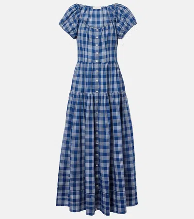 Doen Dôen Valenne Checked Cotton Midi Dress In Blue