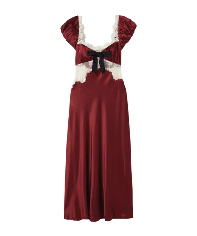 Doen Veda Bow-detailed Corded Lace-trimmed Silk-charmeuse Midi Dress In Multi