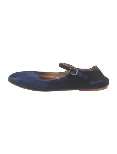 Pre-owned Doen Velvet Ballet Flats In Blue
