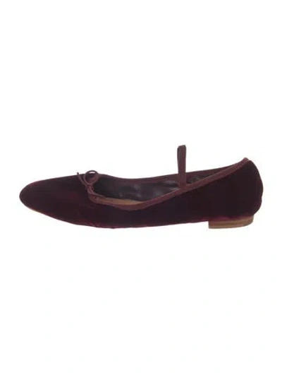 Pre-owned Doen Velvet Ballet Flats In Burgundy