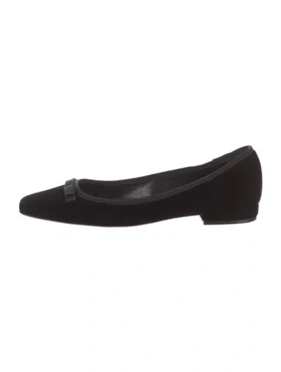 Pre-owned Doen Velvet Bow Accents Ballet Flats In Black
