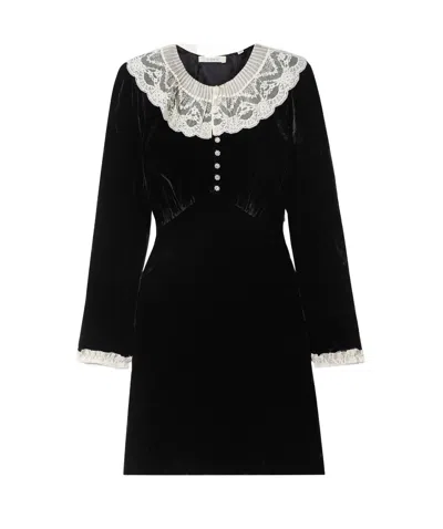Doen Velvet Dress With Lace Trim In Black