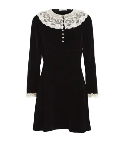 Doen Lisbeth Lace-trimmed Embellished Velvet Mini Dress In Black