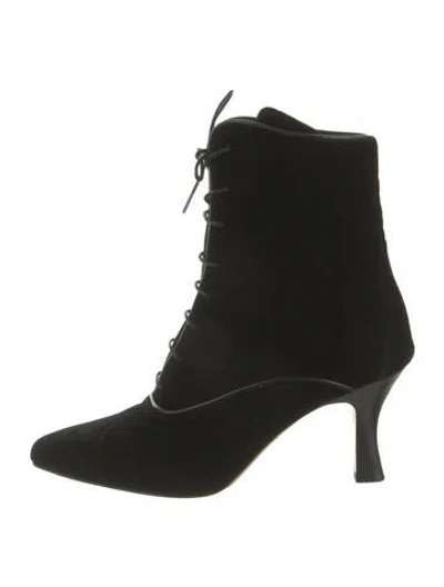 Pre-owned Doen Velvet Lace-up Boots In Black