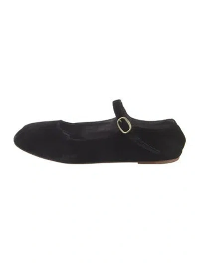 Pre-owned Doen Velvet Mary Jane Flats In Black