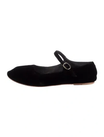 Pre-owned Doen Velvet Mary Jane Flats In Black