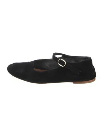 Pre-owned Doen Velvet Mary Jane Flats In Black
