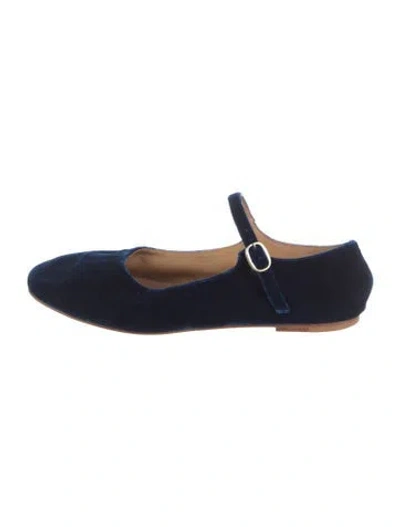 Pre-owned Doen Velvet Mary Jane Flats In Blue