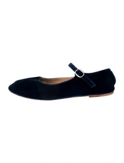Pre-owned Doen Velvet Mary Jane Flats In Blue
