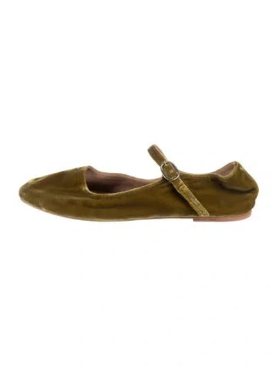 Pre-owned Doen Velvet Mary Jane Flats In Green