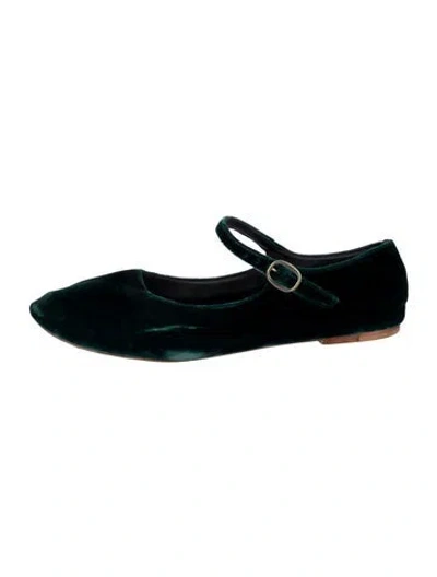 Pre-owned Doen Velvet Mary Jane Flats In Green