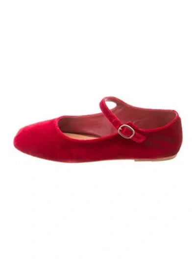 Pre-owned Doen Velvet Mary Jane Flats In Red