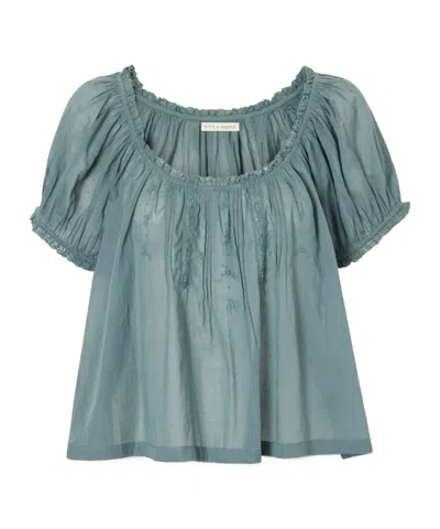 Doen Vintage Lace Trimmed Blouse In Blue