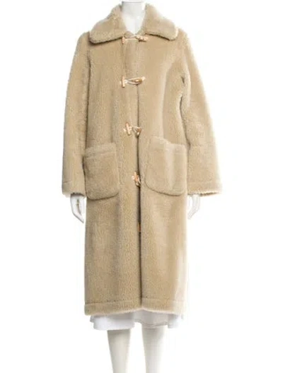 Pre-owned Doen Virgin Wool Faux Fur Coat In Neutral