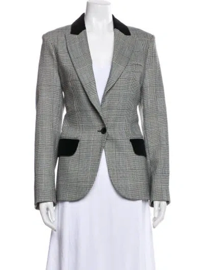 Pre-owned Doen Virgin Wool Houndstooth Print Blazer W/ Tags In Gray