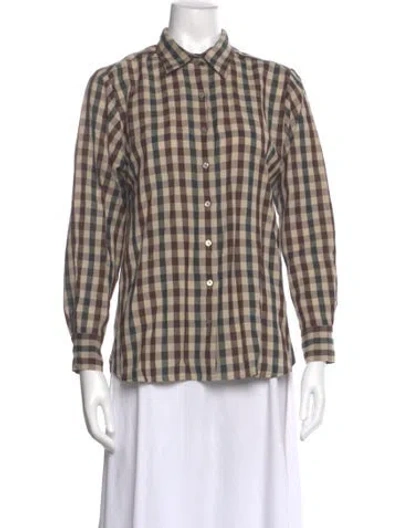 Pre-owned Doen Virgin Wool Plaid Print Blouse In Neutral