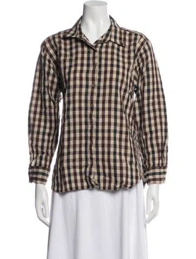 Pre-owned Doen Virgin Wool Plaid Print Blouse In Neutrals