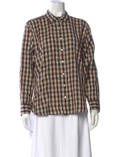 Pre-owned Doen Virgin Wool Plaid Print Blouse W/ Tags In Neutrals