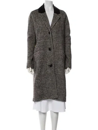 Pre-owned Doen Virgin Wool Plaid Print Coat In Brown